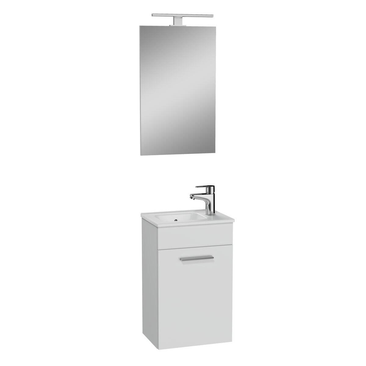 75022-Vitra Mia Banyo Dolabı Seti - 40cm Parlak Beyaz , Kapaklı - Lavabo Dolabı + Düz Ayna