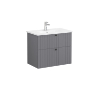 69438-Vitra Root Groove Lavabo Dolabi, iki çekmeceli, 80 cm, Mat Gri, yuvarlak lavabolu